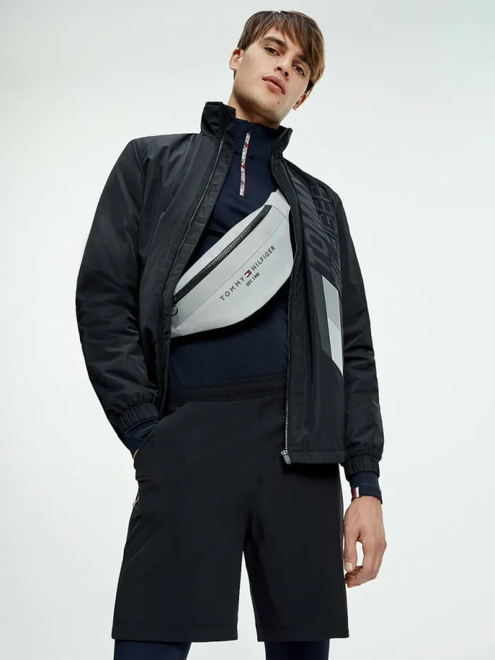 Tommy Hilfiger Sport Logo High Neck Coach Jacket Black Mens Coats and Jackets Gift for Friend Tommy Hilfiger Sport Logo High Neck Coach Jacket Black Mens Coats and Jackets Gift for Friend