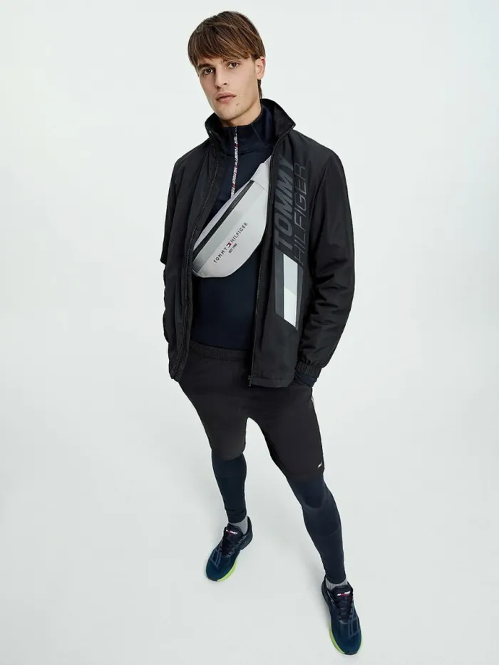 Tommy Hilfiger Sport Logo High Neck Coach Jacket Black Mens Coats and Jackets Gift for Friend