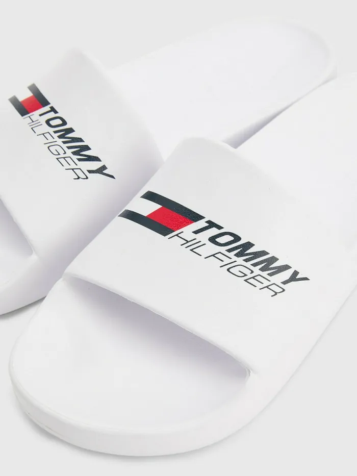 Tommy Hilfiger Sport Logo Slides White Mens Sandals Sliders and Flip Flops Sale