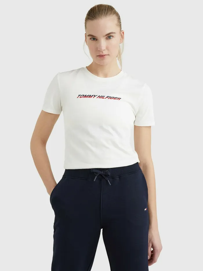 Tommy Hilfiger Sport Logo TShirt Ecru Womens Tommy Hilfiger Sport