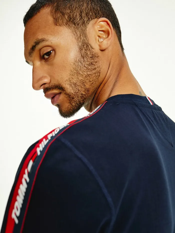 Tommy Hilfiger Sport Logo Tape TShirt Desert Sky Mens TShirts Casaul