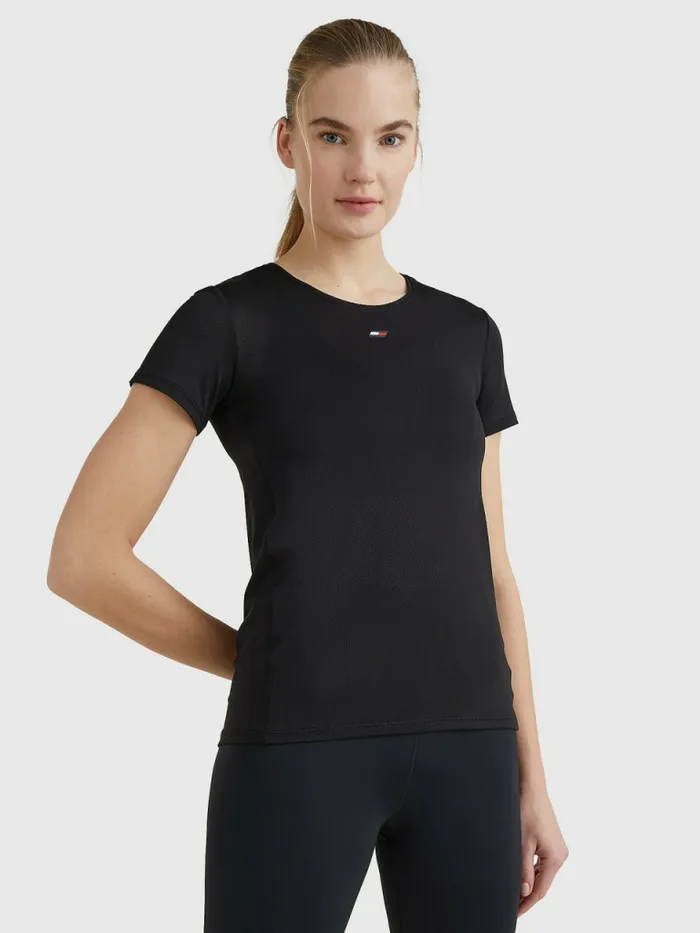 Tommy Hilfiger Sport Mesh Flag TShirt Black Womens Tommy Hilfiger Sport