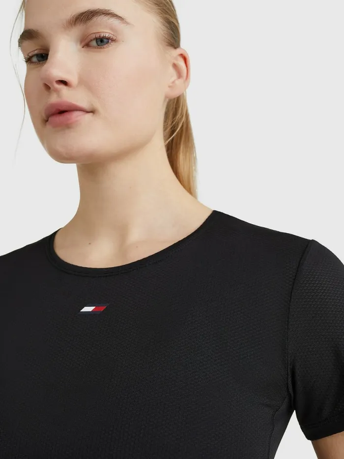Tommy Hilfiger Sport Mesh Flag TShirt Black Womens Tommy Hilfiger Sport