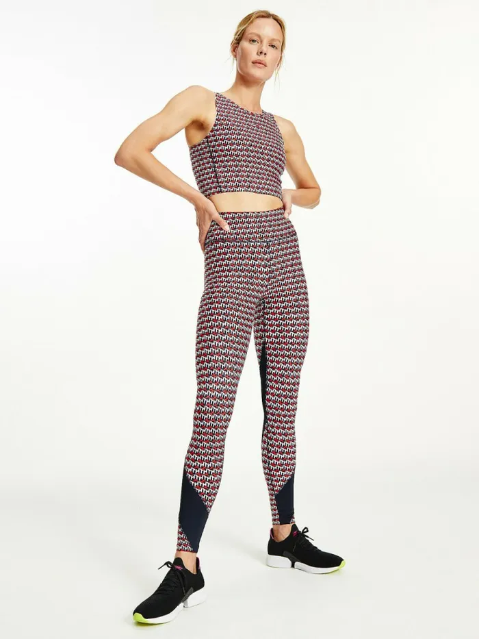 Tommy Hilfiger Sport Monogram Print Full Length Leggings Th Cube All Over Red Womens CoOrds Tommy Hilfiger Sport Monogram Print Full Length Leggings Th Cube All Over Red Womens CoOrds