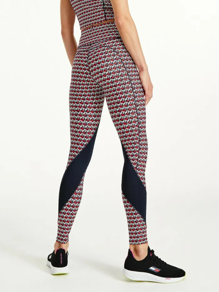 Tommy Hilfiger Sport Monogram Print Full Length Leggings Th Cube All Over Red Womens CoOrds
