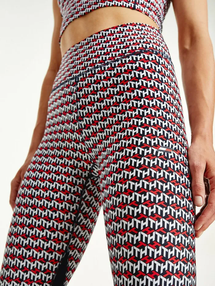 Tommy Hilfiger Sport Monogram Print Full Length Leggings Th Cube All Over Red Womens CoOrds