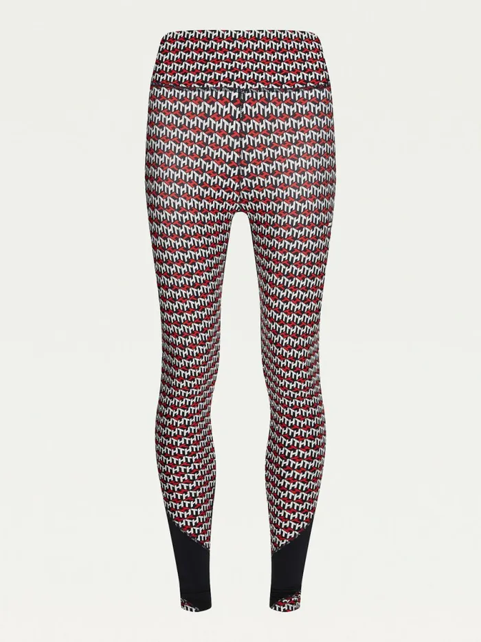 Tommy Hilfiger Sport Monogram Print Full Length Leggings Th Cube All Over Red Womens CoOrds