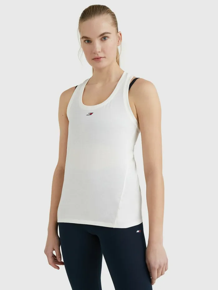 Tommy Hilfiger Sport Organic Cotton Tank Top Ecru Womens TShirts On Sale