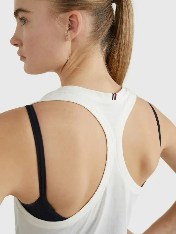Tommy Hilfiger Sport Organic Cotton Tank Top Ecru Womens TShirts On Sale