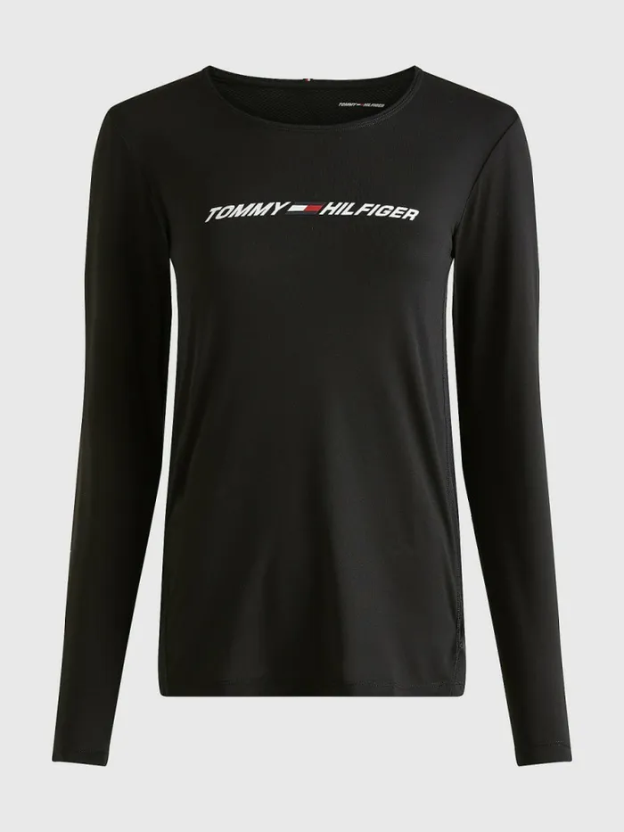 Tommy Hilfiger Sport Performance Graphic Long Sleeve TShirt Black Womens TShirts Casaul