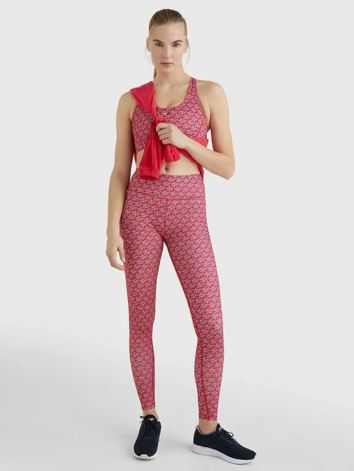 Tommy Hilfiger Sport Print Full Length Leggings Small Island Geo Pink Womens Trousers