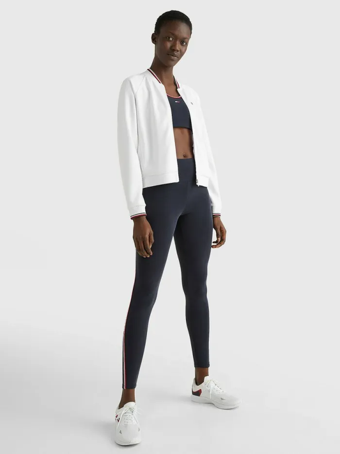 Tommy Hilfiger Sport Relaxed Fit Bomber Jacket Sueded Th Optic White Womens Coats and Jackets Fashion