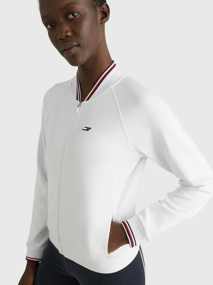 Tommy Hilfiger Sport Relaxed Fit Bomber Jacket Sueded Th Optic White Womens Coats and Jackets Fashion
