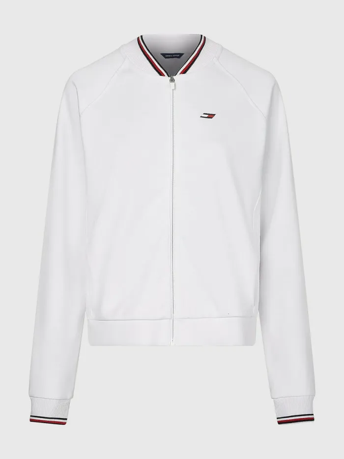 Tommy Hilfiger Sport Relaxed Fit Bomber Jacket Sueded Th Optic White Womens Coats and Jackets Fashion