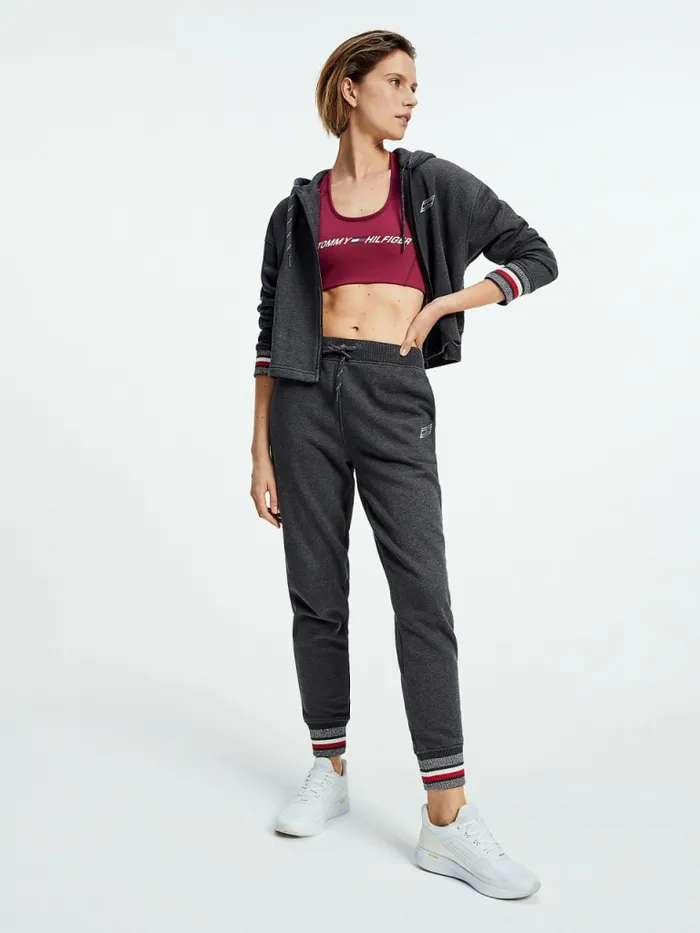 Tommy Hilfiger Sport Relaxed Fit Metallic Detail Joggers Dark Grey Heather Womens Trousers Tommy Hilfiger Sport Relaxed Fit Metallic Detail Joggers Dark Grey Heather Womens Trousers