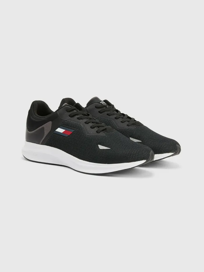 Tommy Hilfiger Sport Runner Mesh Trainers Black Mens Casual Shoes Popular