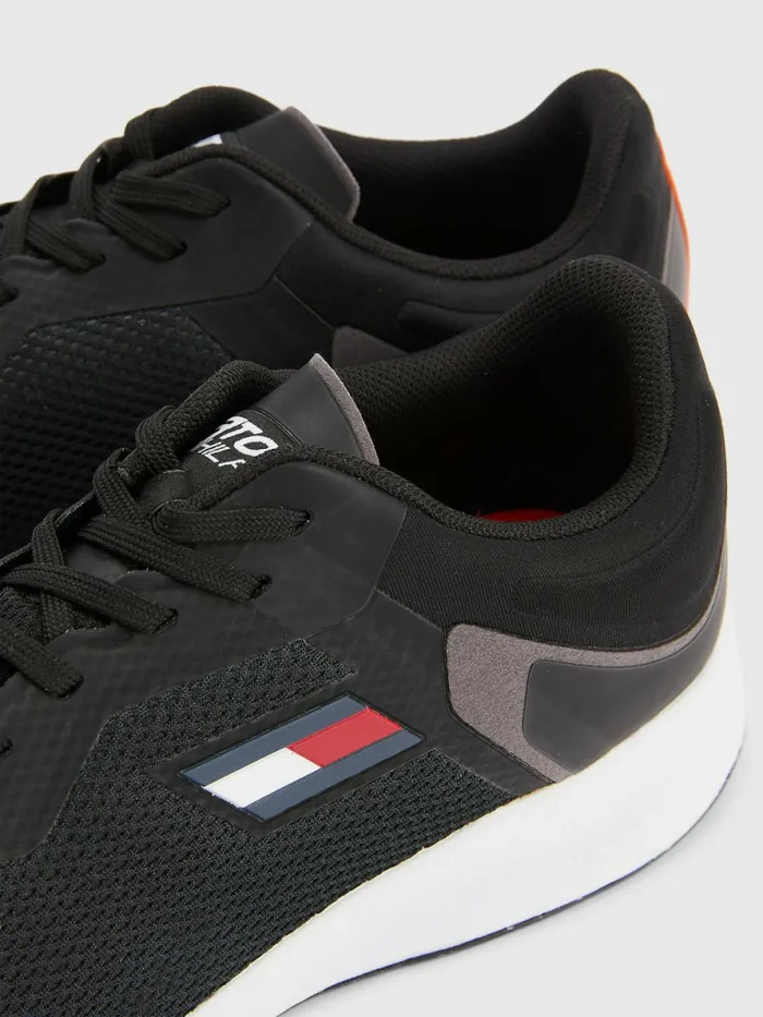Tommy Hilfiger Sport Runner Mesh Trainers Black Mens Casual Shoes Popular