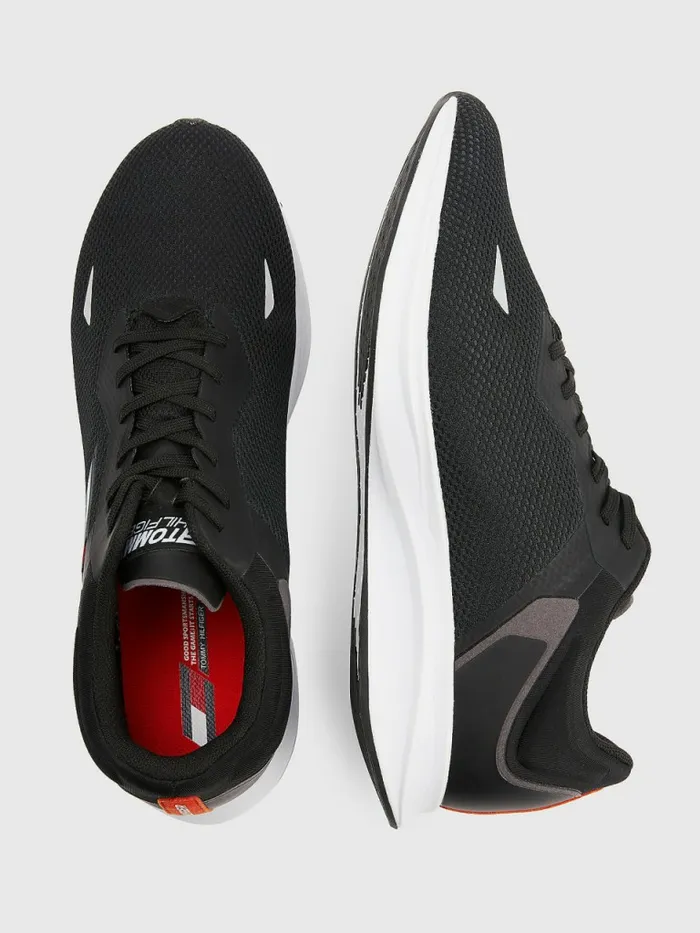 Tommy Hilfiger Sport Runner Mesh Trainers Black Mens Casual Shoes Popular