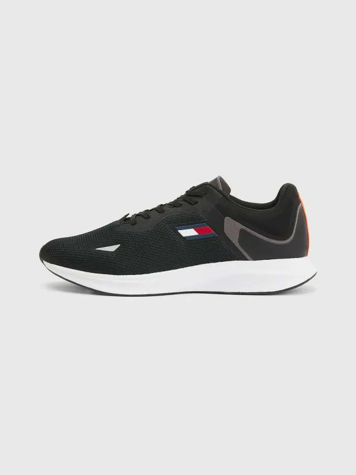Tommy Hilfiger Sport Runner Mesh Trainers Black Mens Casual Shoes Popular