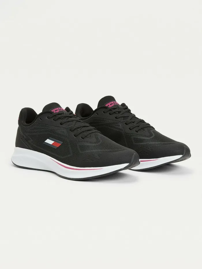 Tommy Hilfiger Sport Sleek Mixed Texture Trainers Black Womens Trainers On Sale Tommy Hilfiger Sport Sleek Mixed Texture Trainers Black Womens Trainers On Sale