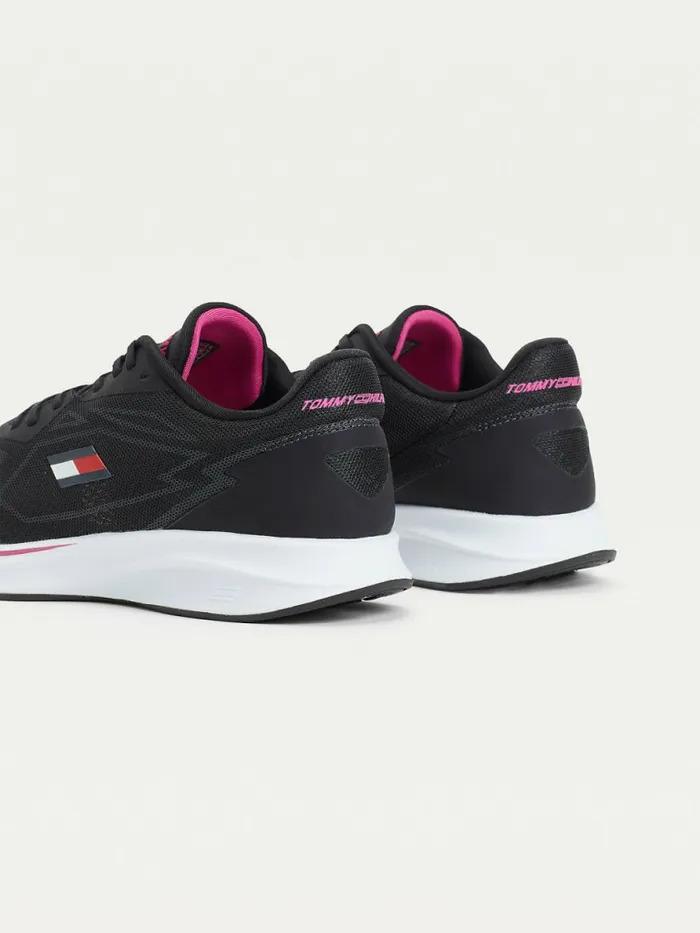 Tommy Hilfiger Sport Sleek Mixed Texture Trainers Black Womens Trainers On Sale