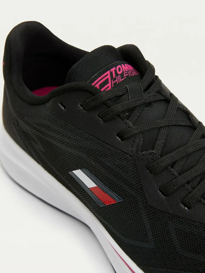 Tommy Hilfiger Sport Sleek Mixed Texture Trainers Black Womens Trainers On Sale