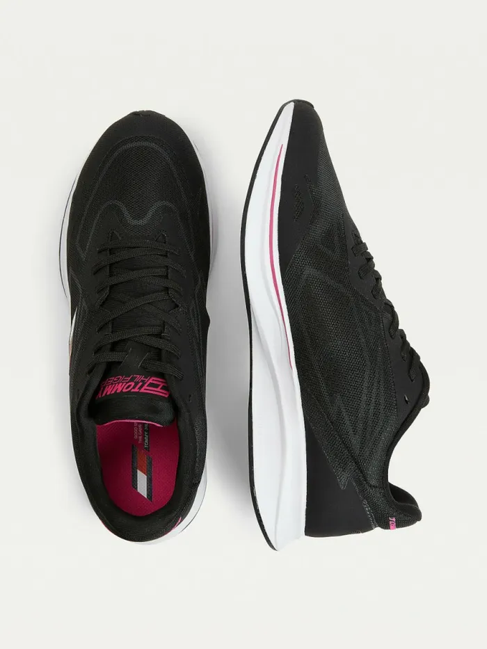 Tommy Hilfiger Sport Sleek Mixed Texture Trainers Black Womens Trainers On Sale