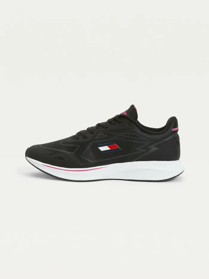 Tommy Hilfiger Sport Sleek Mixed Texture Trainers Black Womens Trainers On Sale