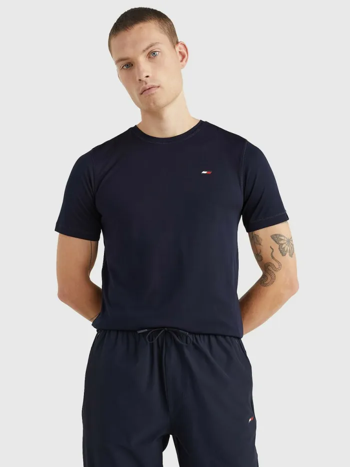 Tommy Hilfiger Sport Slim Fit Logo Training TShirt Desert Sky Mens TShirts Sale Tommy Hilfiger Sport Slim Fit Logo Training TShirt Desert Sky Mens TShirts Sale