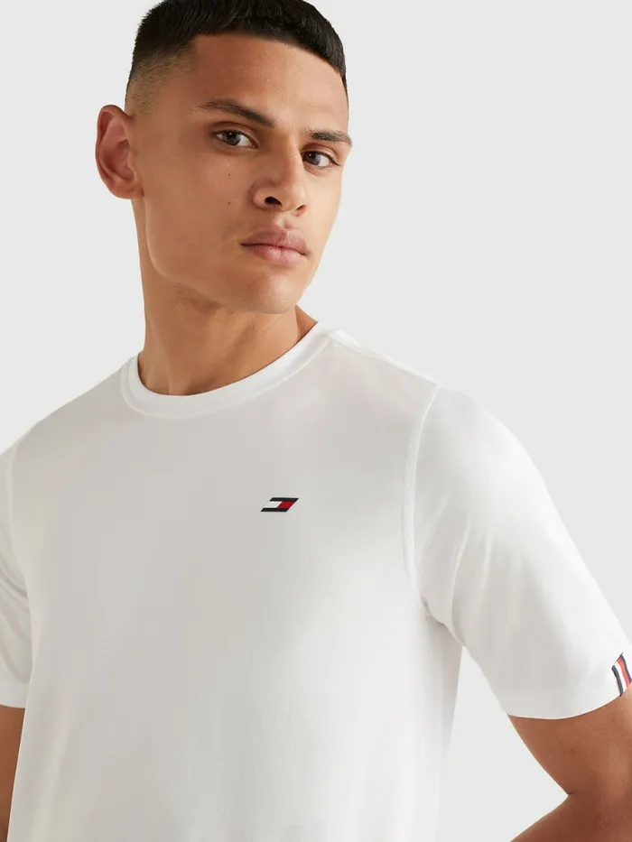 Tommy Hilfiger Sport Slim Fit Logo Training TShirt White Mens TShirts Casaul