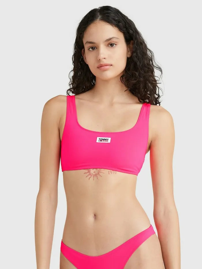 Tommy Hilfiger Square Neck Bikini Bralette Pink Womens Swimwear On Sale