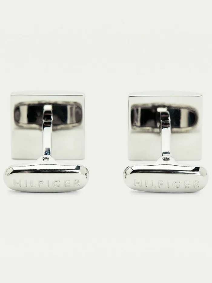 Tommy Hilfiger Square Signature Tape Cufflinks Silver Mens Jewellery and Cufflinks