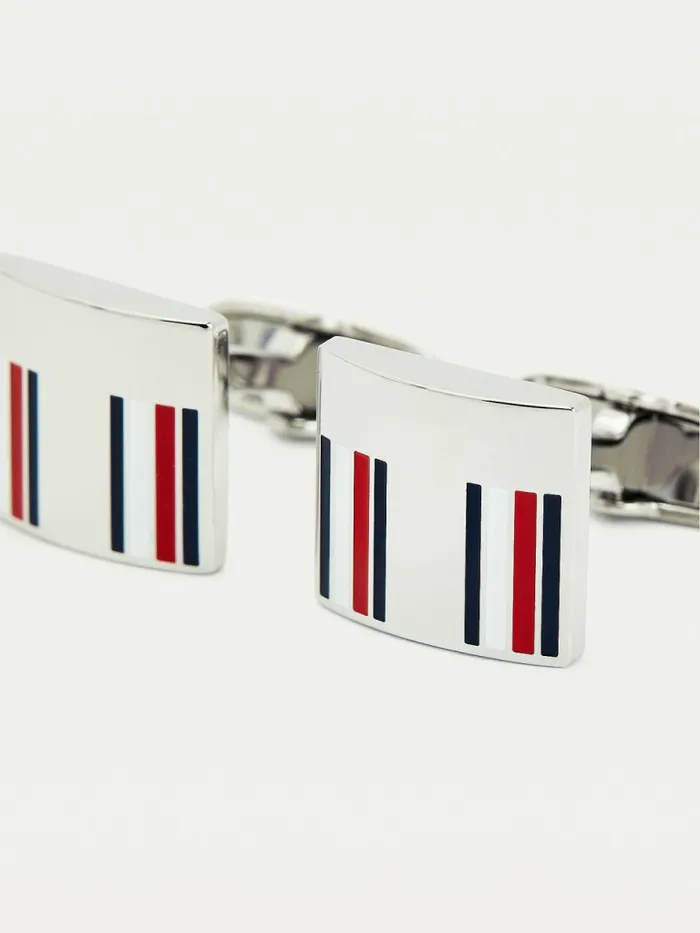 Tommy Hilfiger Square Signature Tape Cufflinks Silver Mens Jewellery and Cufflinks