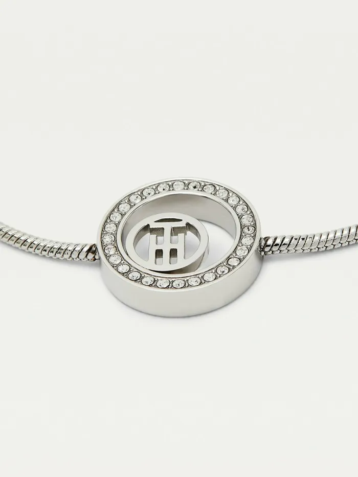 Tommy Hilfiger Stainless Steel Monogram Crystal Circle Bracelet Silver Womens Jewellery