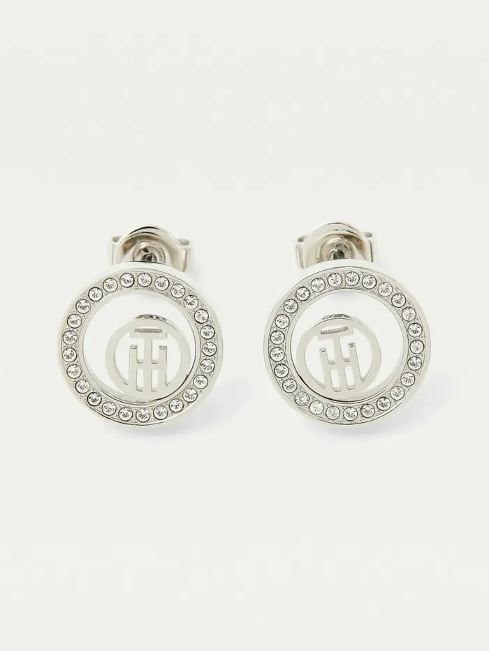 Tommy Hilfiger Stainless Steel Monogram Crystal Circle Earrings Silver Womens Jewellery Tommy Hilfiger Stainless Steel Monogram Crystal Circle Earrings Silver Womens Jewellery