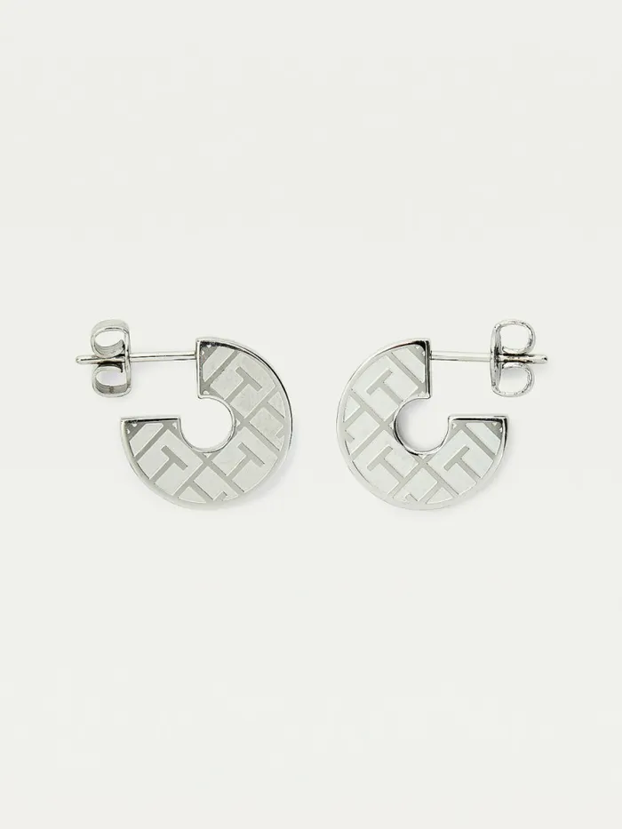 Tommy Hilfiger Stainless Steel Token Earrings Silver Womens Jewellery