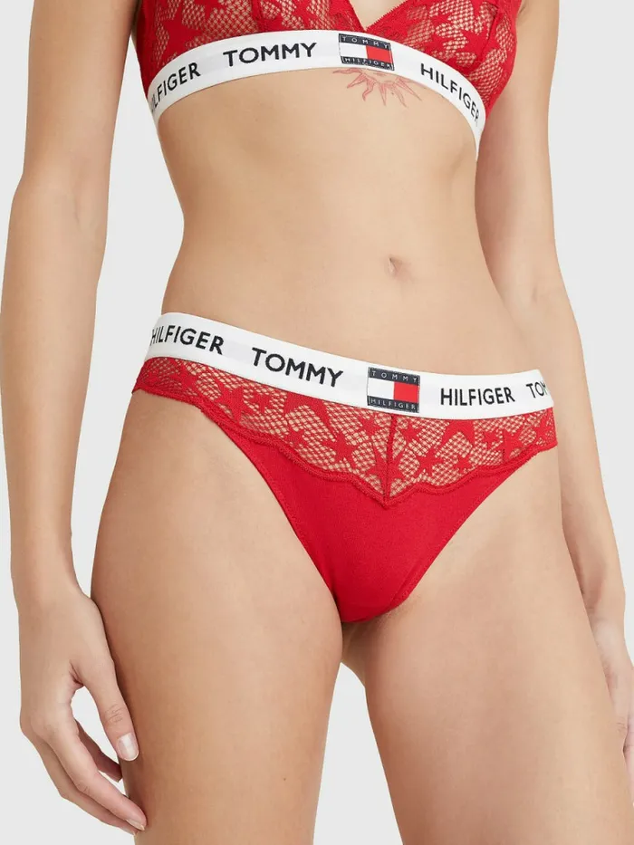Tommy Hilfiger Star Lace Brazilian Briefs Primary Red Womens Lingerie