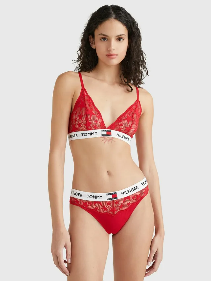Tommy Hilfiger Star Lace Brazilian Briefs Primary Red Womens Lingerie
