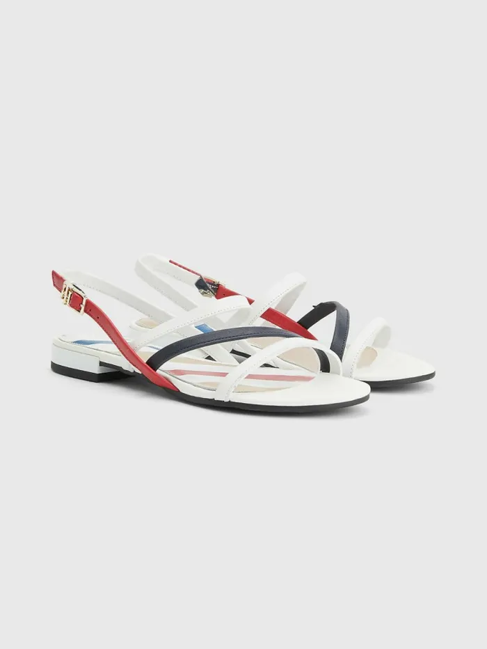 Tommy Hilfiger Strappy Flat Leather Sandals Rwb Womens Pumps Fashion