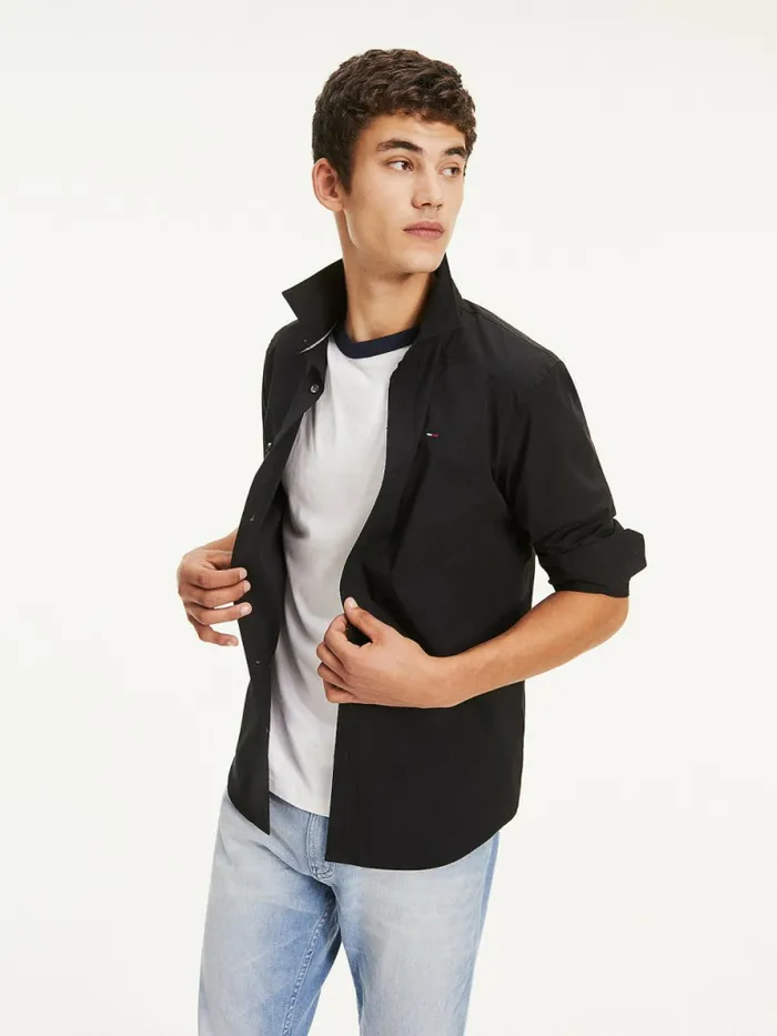 Tommy Hilfiger Stretch Slim Fit Shirt Tommy Black Mens Essentials