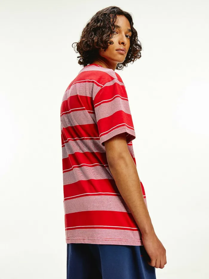Tommy Hilfiger Stripe Badge Relaxed Fit TShirt Deep CrimsonMulti Mens TShirts Gift 4 You