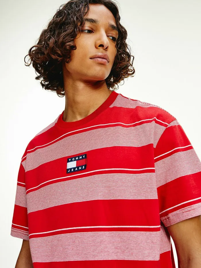 Tommy Hilfiger Stripe Badge Relaxed Fit TShirt Deep CrimsonMulti Mens TShirts Gift 4 You