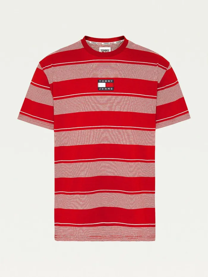 Tommy Hilfiger Stripe Badge Relaxed Fit TShirt Deep CrimsonMulti Mens TShirts Gift 4 You