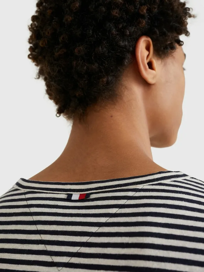 Tommy Hilfiger Stripe Cotton Linen TShirt Desert SkyFeather White Mens TShirts Sale