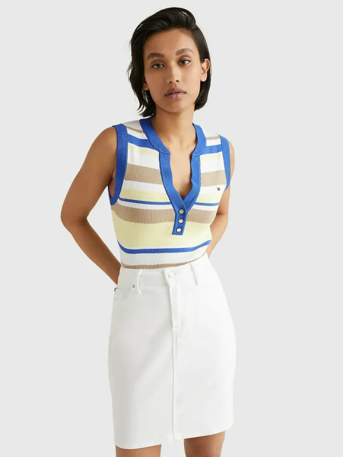 Tommy Hilfiger Stripe Henley Slim Fit Sweater Vest Lemon Twist Stp Swt Womens Knitwear Gift Ideas Tommy Hilfiger Stripe Henley Slim Fit Sweater Vest Lemon Twist Stp Swt Womens Knitwear Gift Ideas