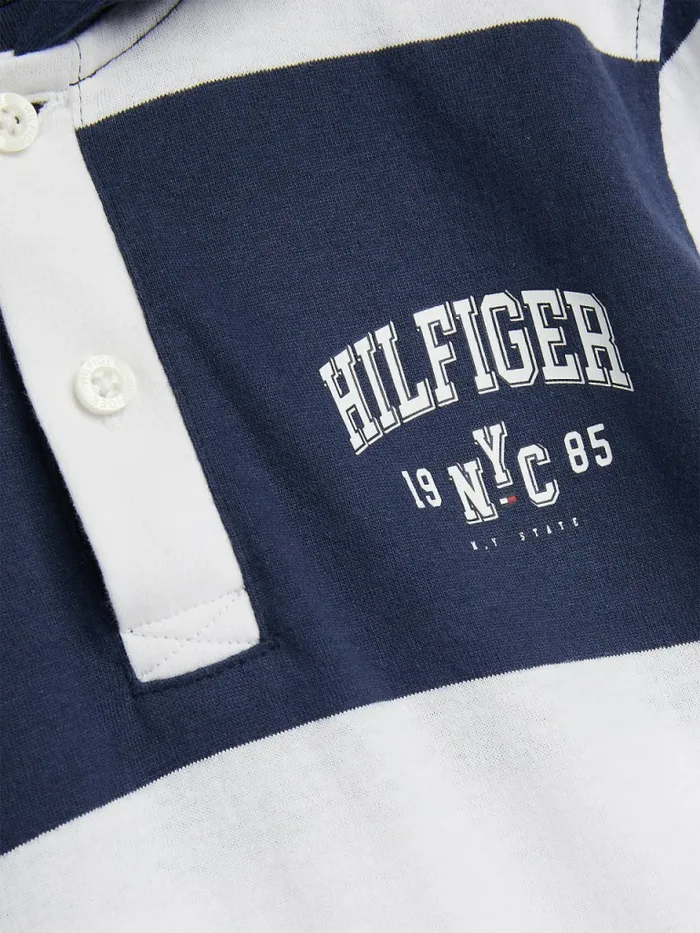 Tommy Hilfiger Stripe Hooded LongSleeve Polo Twilight Navy Stripe Boys TShirts and Polos For Sale