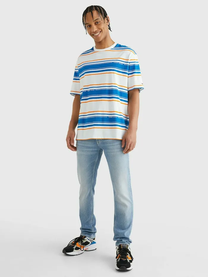 Tommy Hilfiger Stripe Organic Cotton TShirt White Stripe Mens TShirts Gift Ideas