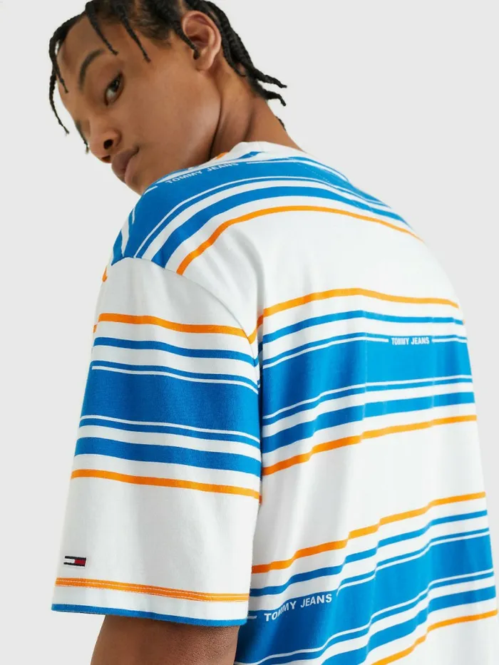Tommy Hilfiger Stripe Organic Cotton TShirt White Stripe Mens TShirts Gift Ideas