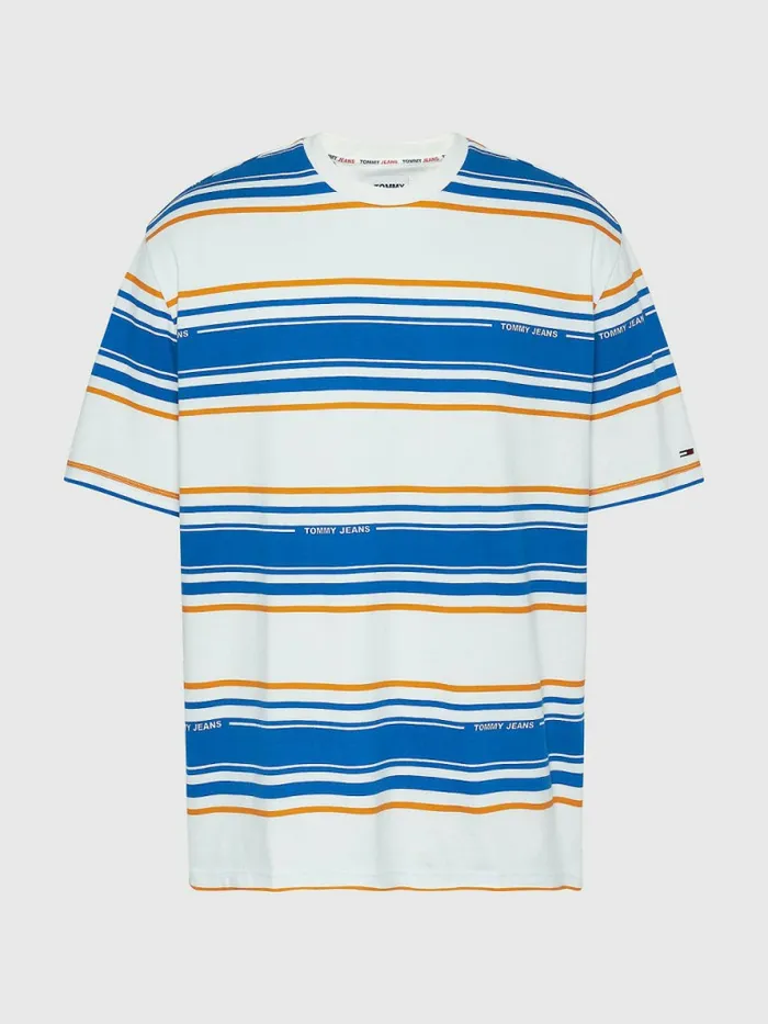 Tommy Hilfiger Stripe Organic Cotton TShirt White Stripe Mens TShirts Gift Ideas