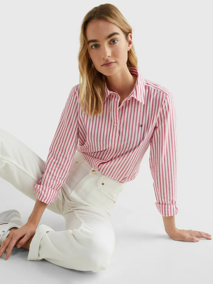 Tommy Hilfiger Stripe Regular Fit Shirt Bold StpPink Splendor Womens Shirts and Blouses Fashion